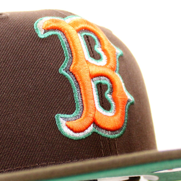 Boston Red Sox 2018 WORLD SERIES New Era 59Fifty Fitted Hat (BURNT WOOD WALNUT EMERALD GREEN )
