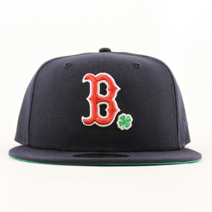 Boston Red Sox Clover New Era 59Fifty Fitted Hat (Navy Green Under Brim)