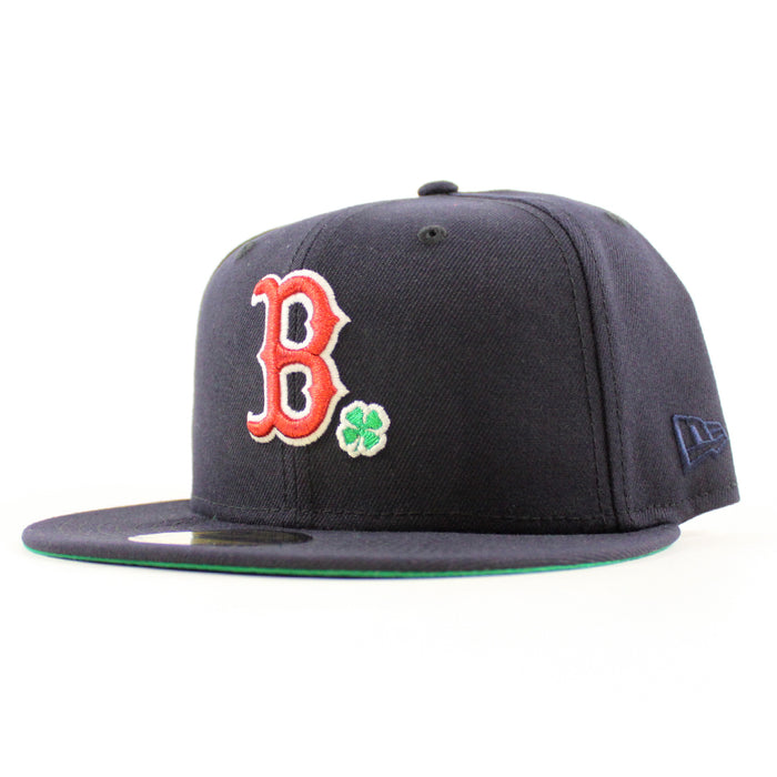 Boston Red Sox Clover New Era 59Fifty Fitted Hat (Navy Green Under Brim)
