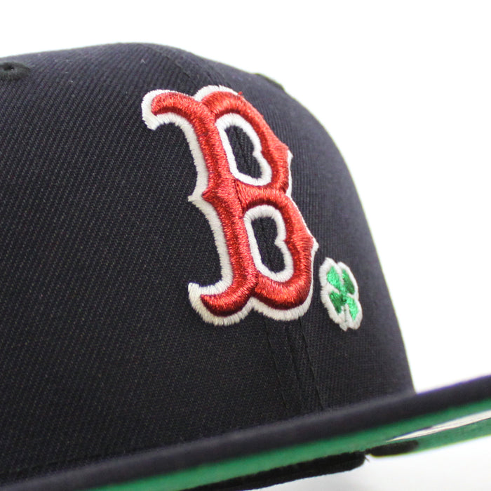Boston Red Sox Clover New Era 59Fifty Fitted Hat (Navy Green Under Brim)