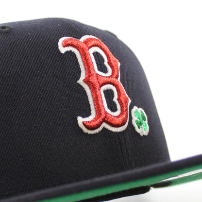 Boston Red Sox Clover New Era 59Fifty Fitted Hat (Navy Green Under Brim)