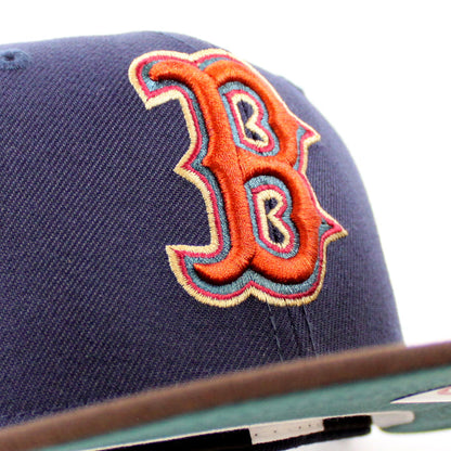 Boston Redsox WORLD SERIES CHAMPIONS 2004 New Era 59Fifty Fitted Hat (NAVY BURNT WOOD PINE NEEDLE GREEN Under Brim)