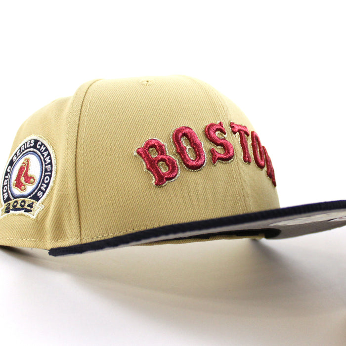 Boston Redsox WORLD SERIES CHAMPIONS 2004 New Era 59Fifty Fitted Hat (Vegas Gold Navy Gray Under Brim)