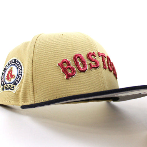 Boston Redsox WORLD SERIES CHAMPIONS 2004 New Era 59Fifty Fitted Hat (Vegas Gold Navy Gray Under Brim)