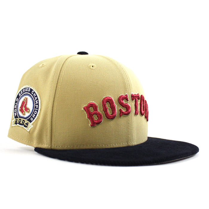 Boston Redsox WORLD SERIES CHAMPIONS 2004 New Era 59Fifty Fitted Hat (Vegas Gold Navy Gray Under Brim)