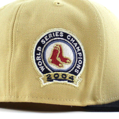 Boston Redsox WORLD SERIES CHAMPIONS 2004 New Era 59Fifty Fitted Hat (Vegas Gold Navy Gray Under Brim)