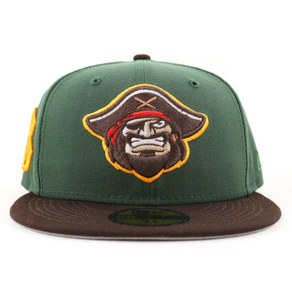BRADENTON MARAUDERS B Logo New Era 59Fifty Fitted Hat (Glow in the Dark Pine Green Burnt Wood Gray Under Brim)