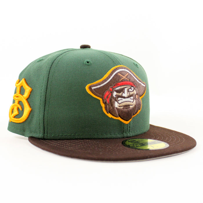 BRADENTON MARAUDERS B Logo New Era 59Fifty Fitted Hat (Glow in the Dark Pine Green Burnt Wood Gray Under Brim)