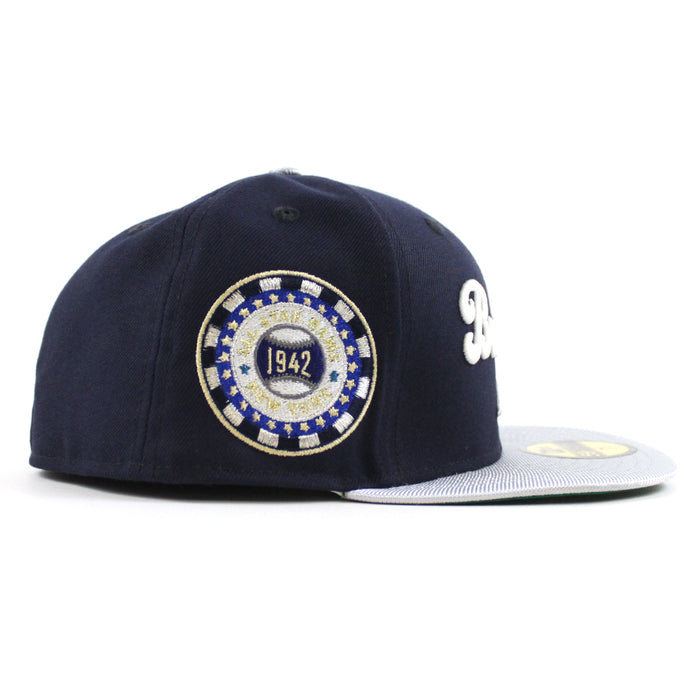Brooklyn Dodgers 1942 All Star Game 59Fifty New Era Fitted Hat (Navy Blue Gray Metallic Green Under Brim)