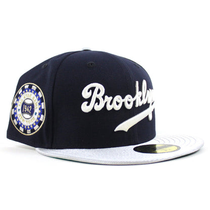 Brooklyn Dodgers 1942 All Star Game 59Fifty New Era Fitted Hat (Navy Blue Gray Metallic Green Under Brim)