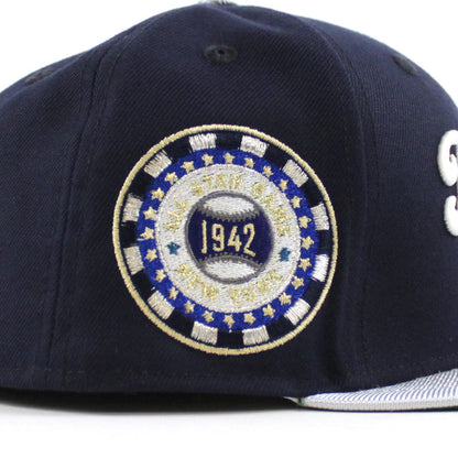 Brooklyn Dodgers 1942 All Star Game 59Fifty New Era Fitted Hat (Navy Blue Gray Metallic Green Under Brim)