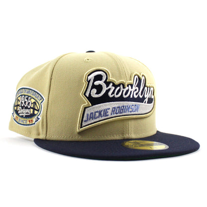 Brooklyn Dodgers 1955 World Series 59Fifty New Era Fitted Hat (Vegas Gold Navy Green Under Brim)