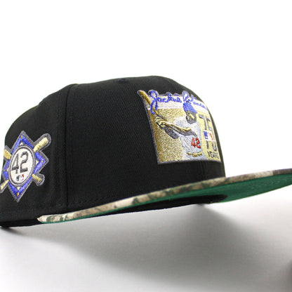 BROOKLYN DODGERS 42 JACKIE ROBINSON New Era 59Fifty Fitted Hat (Black RealTree Green Under Brim)