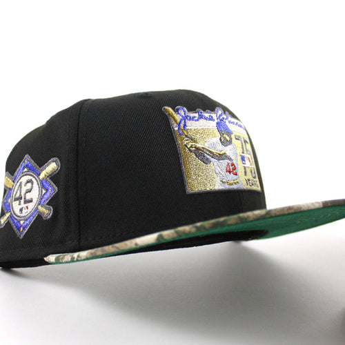 BROOKLYN DODGERS 42 JACKIE ROBINSON New Era 59Fifty Fitted Hat (Black RealTree Green Under Brim)