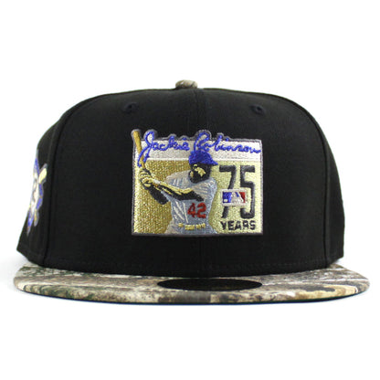 BROOKLYN DODGERS 42 JACKIE ROBINSON New Era 59Fifty Fitted Hat (Black RealTree Green Under Brim)
