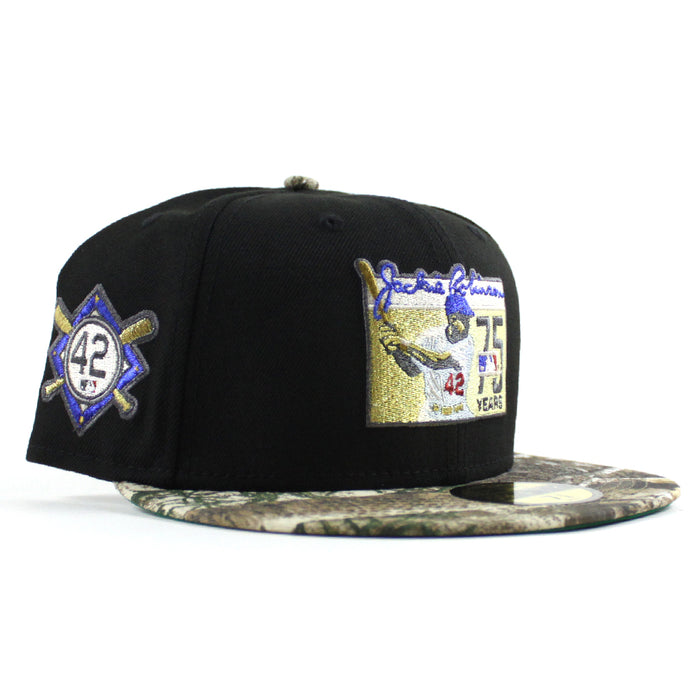 BROOKLYN DODGERS 42 JACKIE ROBINSON New Era 59Fifty Fitted Hat (Black RealTree Green Under Brim)