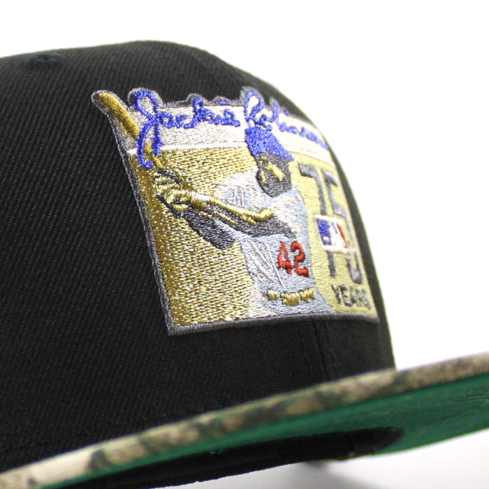 BROOKLYN DODGERS 42 JACKIE ROBINSON New Era 59Fifty Fitted Hat (Black RealTree Green Under Brim)