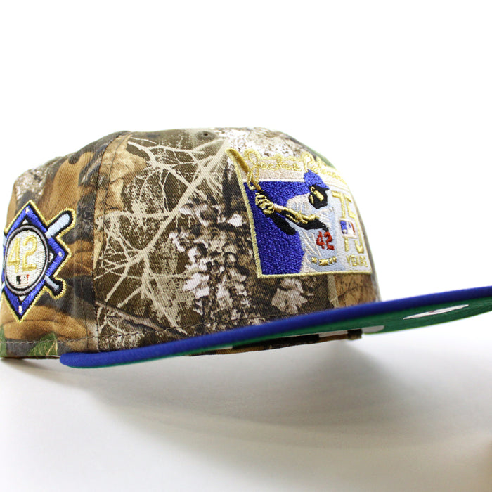 BROOKLYN DODGERS 42 JACKIE ROBINSON New Era 59Fifty Fitted Hat (RealTree Camo Royal Blue Green Under Brim)