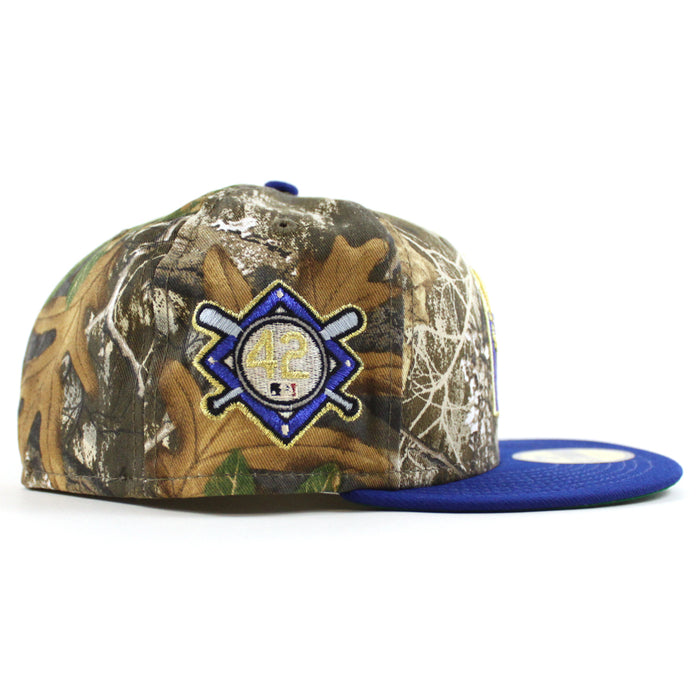 BROOKLYN DODGERS 42 JACKIE ROBINSON New Era 59Fifty Fitted Hat (RealTree Camo Royal Blue Green Under Brim)
