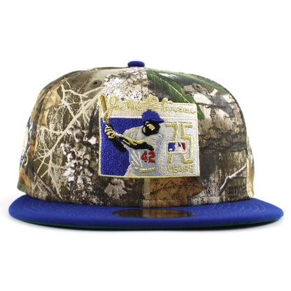 BROOKLYN DODGERS 42 JACKIE ROBINSON New Era 59Fifty Fitted Hat (RealTree Camo Royal Blue Green Under Brim)