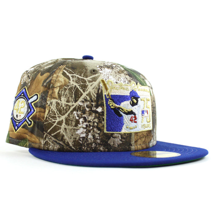 BROOKLYN DODGERS 42 JACKIE ROBINSON New Era 59Fifty Fitted Hat (RealTree Camo Royal Blue Green Under Brim)