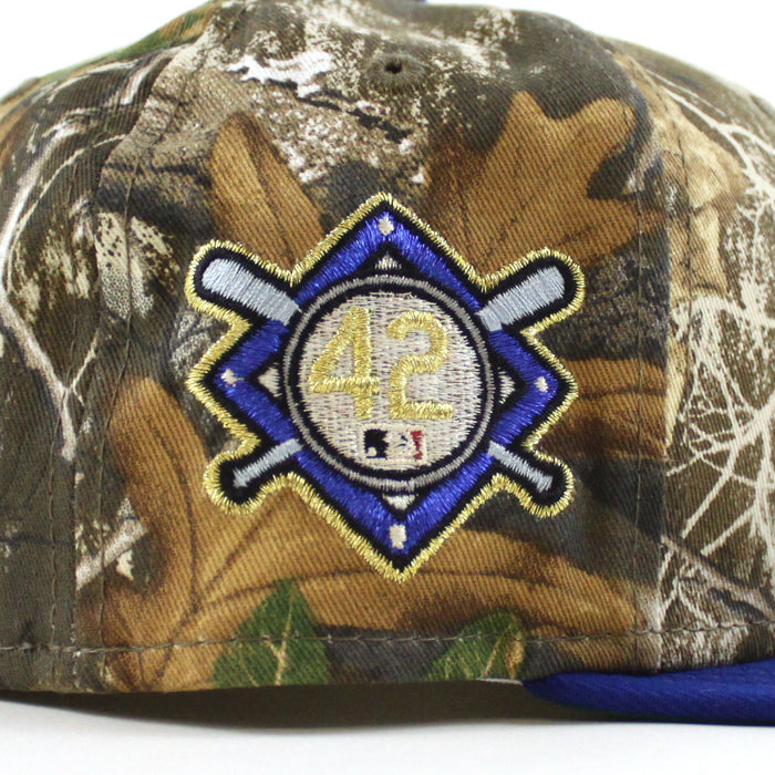 BROOKLYN DODGERS 42 JACKIE ROBINSON New Era 59Fifty Fitted Hat (RealTree Camo Royal Blue Green Under Brim)