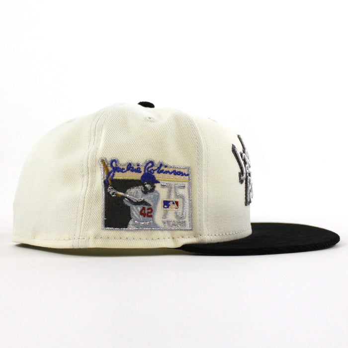 BROOKLYN DODGERS 75 JACKIE ROBINSON New Era 59Fifty Fitted Hat (Chrome White Black Gray Under Brim)