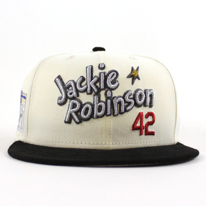 BROOKLYN DODGERS 75 JACKIE ROBINSON New Era 59Fifty Fitted Hat (Chrome White Black Gray Under Brim)