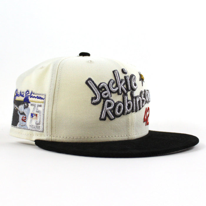 BROOKLYN DODGERS 75 JACKIE ROBINSON New Era 59Fifty Fitted Hat (Chrome White Black Gray Under Brim)