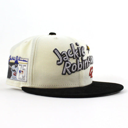 BROOKLYN DODGERS 75 JACKIE ROBINSON New Era 59Fifty Fitted Hat (Chrome White Black Gray Under Brim)
