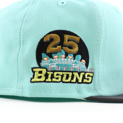 Buffalo Bisons 25TH ANNIVERSARY New Era 59Fifty Fitted Hat (Glow in the Dark BLUE TINT DK GRAPHITE TEAL BREEZE Under Brim)
