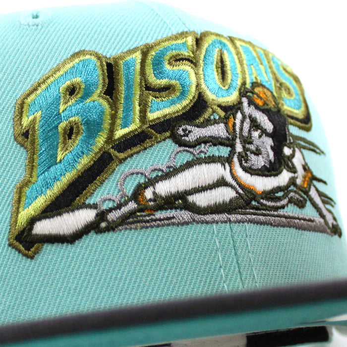 Buffalo Bisons 25TH ANNIVERSARY New Era 59Fifty Fitted Hat (Glow in the Dark BLUE TINT DK GRAPHITE TEAL BREEZE Under Brim)