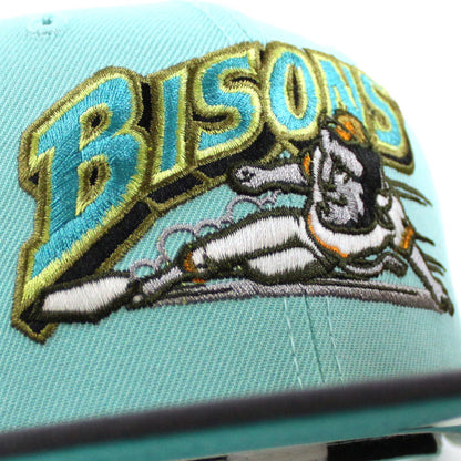 Buffalo Bisons 25TH ANNIVERSARY New Era 59Fifty Fitted Hat (Glow in the Dark BLUE TINT DK GRAPHITE TEAL BREEZE Under Brim)