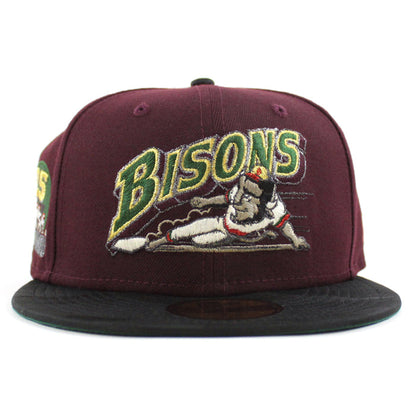 Buffalo Bisons 25th Bison patch New Era 59Fifty Fitted Hat (MAROON BLACK CAMO Green Under Brim)