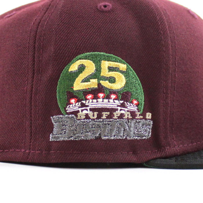 Buffalo Bisons 25th Bison patch New Era 59Fifty Fitted Hat (MAROON BLACK CAMO Green Under Brim)