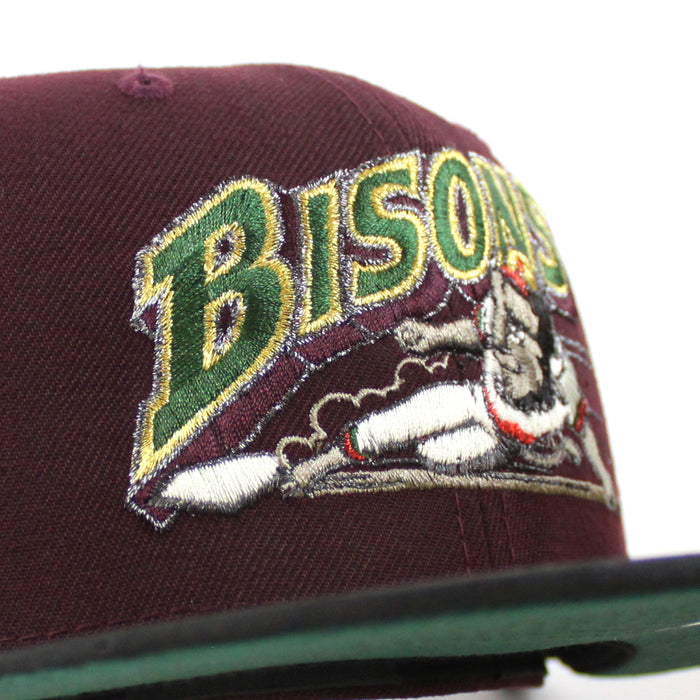 Buffalo Bisons 25th Bison patch New Era 59Fifty Fitted Hat (MAROON BLACK CAMO Green Under Brim)