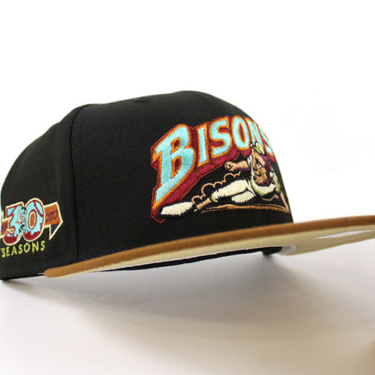 BUFFALO BISONS 30 SEASONS New Era 59Fifty Fitted Hat (BLACK TOASTED PEANUT POLY VEGAS GOLD Under Brim)