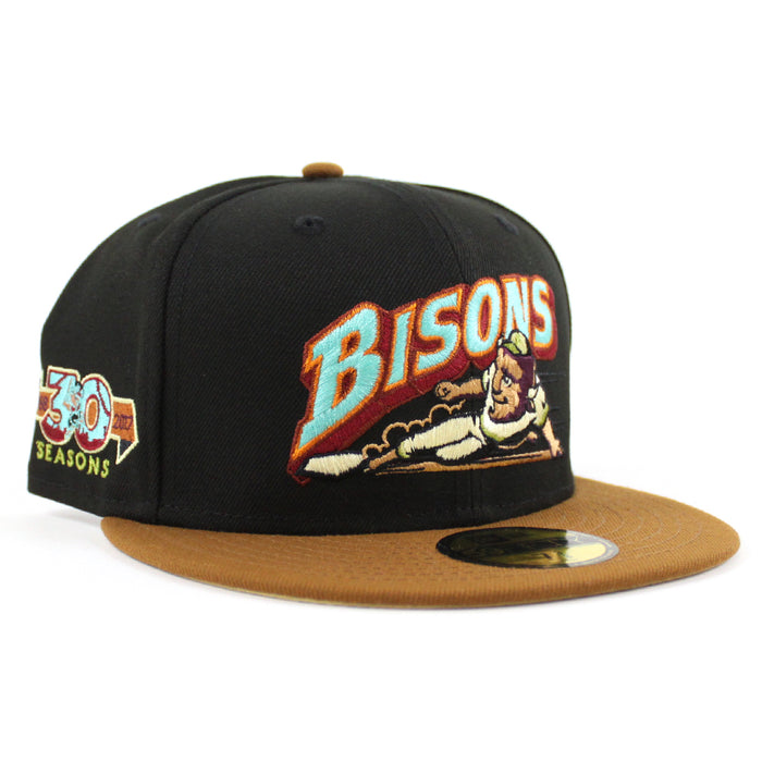 BUFFALO BISONS 30 SEASONS New Era 59Fifty Fitted Hat (BLACK TOASTED PEANUT POLY VEGAS GOLD Under Brim)