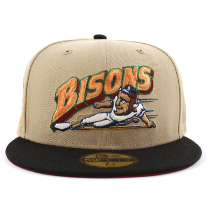 BUFFALO BISONS BISONS 25 Patch New Era 59Fifty Fitted Hat (CAMEL BLACK PINOT RED Under Brim)