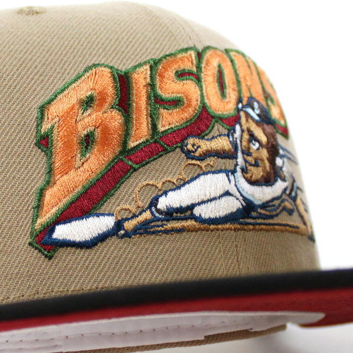 BUFFALO BISONS BISONS 25 Patch New Era 59Fifty Fitted Hat (CAMEL BLACK PINOT RED Under Brim)
