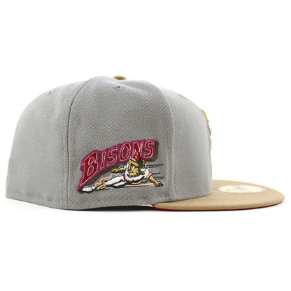 BUFFALO BISONS BISONS Patch New Era 59Fifty Fitted Hat (GITD MISTY MORNING KHAKI PINOT RED Under Brim)