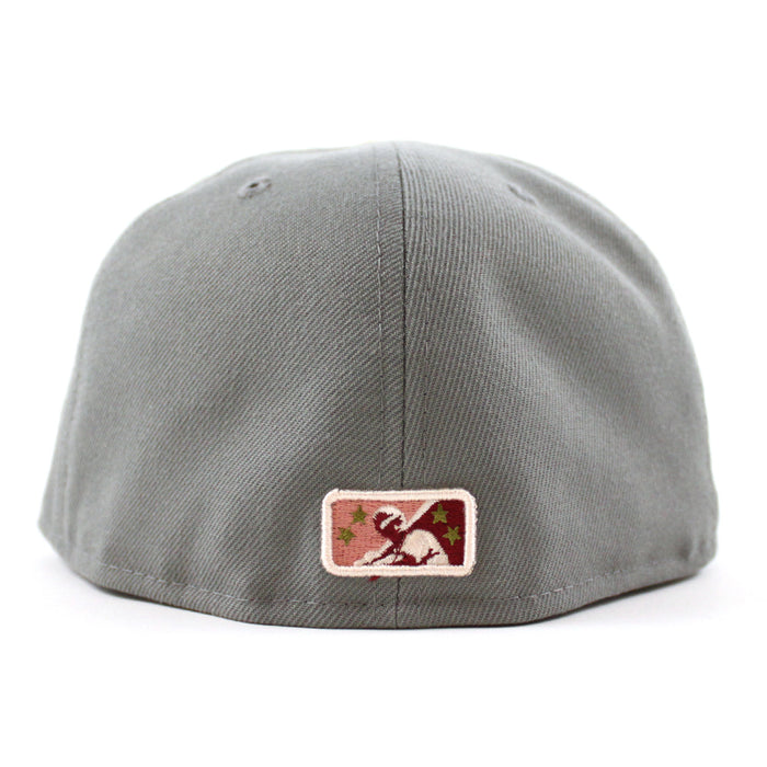BUFFALO BISONS BISONS Patch New Era 59Fifty Fitted Hat (GITD MISTY MORNING KHAKI PINOT RED Under Brim)