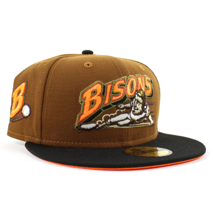 Buffalo Bisons BUFFALO B New Era 59Fifty Fitted Hat (Glow in the Dark TOASTED PEANUT BLACK HUNTER FLAME ORANGE  Under Brim)