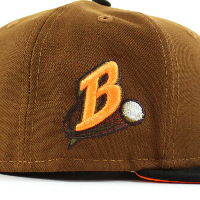 Buffalo Bisons BUFFALO B New Era 59Fifty Fitted Hat (Glow in the Dark TOASTED PEANUT BLACK HUNTER FLAME ORANGE  Under Brim)