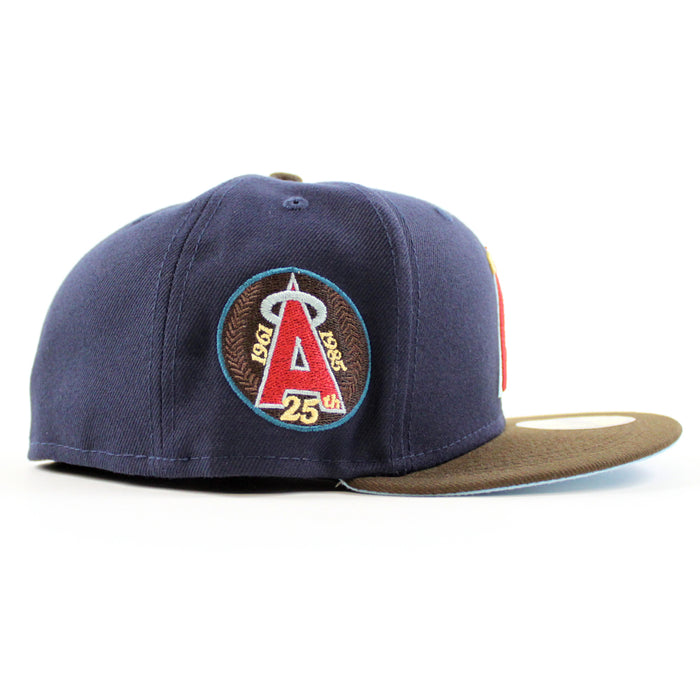 California Angels 25th Anniversary New Era 59Fifty Fitted Hat (NIGHT SHIFT NAVY WALNUT DOSCIENTOS BLUE UNDER BRIM)