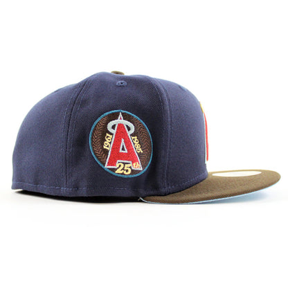California Angels 25th Anniversary New Era 59Fifty Fitted Hat (NIGHT SHIFT NAVY WALNUT DOSCIENTOS BLUE UNDER BRIM)