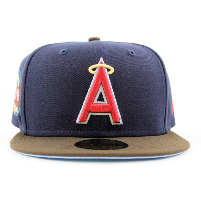 California Angels 25th Anniversary New Era 59Fifty Fitted Hat (NIGHT SHIFT NAVY WALNUT DOSCIENTOS BLUE UNDER BRIM)