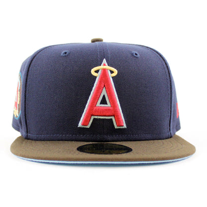 California Angels 25th Anniversary New Era 59Fifty Fitted Hat (NIGHT SHIFT NAVY WALNUT DOSCIENTOS BLUE UNDER BRIM)