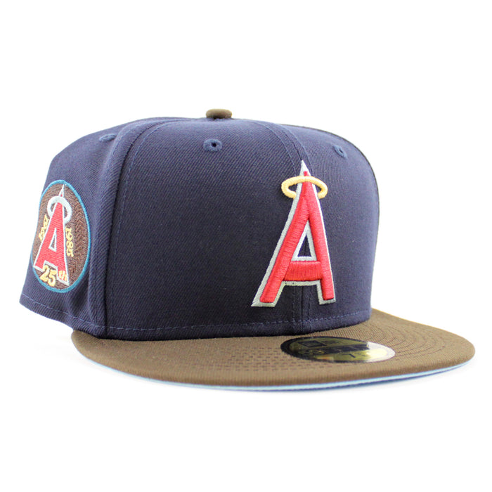 California Angels 25th Anniversary New Era 59Fifty Fitted Hat (NIGHT SHIFT NAVY WALNUT DOSCIENTOS BLUE UNDER BRIM)