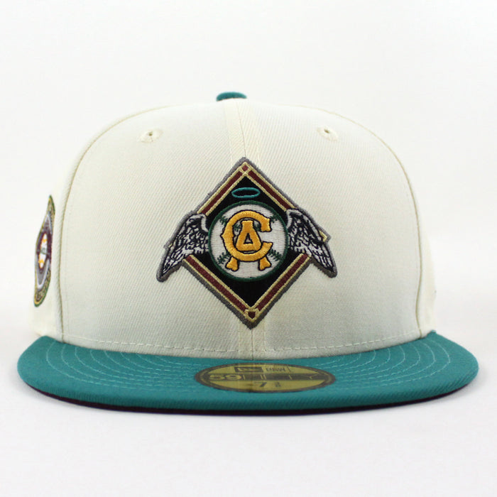 California Angels 67All Star Game New Era 59Fifty Fitted Hat (Glow in the Dark Chrome North West Green Maroon UNDER BRIM)